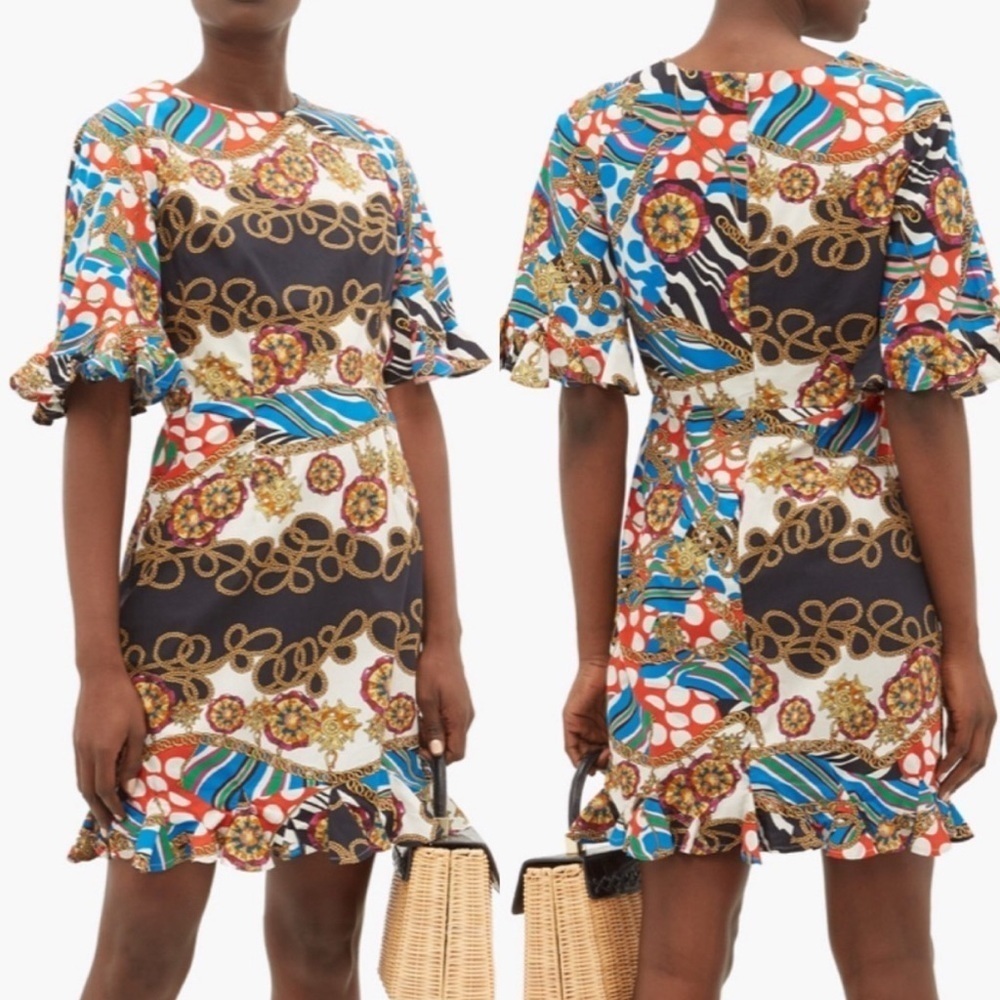 Rhode Hailey Mini Dress in Multi Color Chain Print Short Sleeve size 6